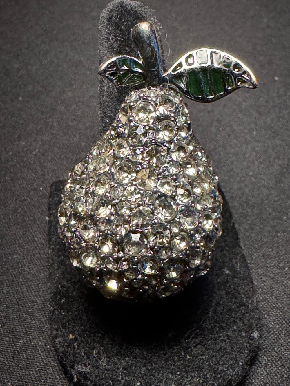 Marc Jacobs Pear Silver Tone Rhinestone Ring Size 5.5